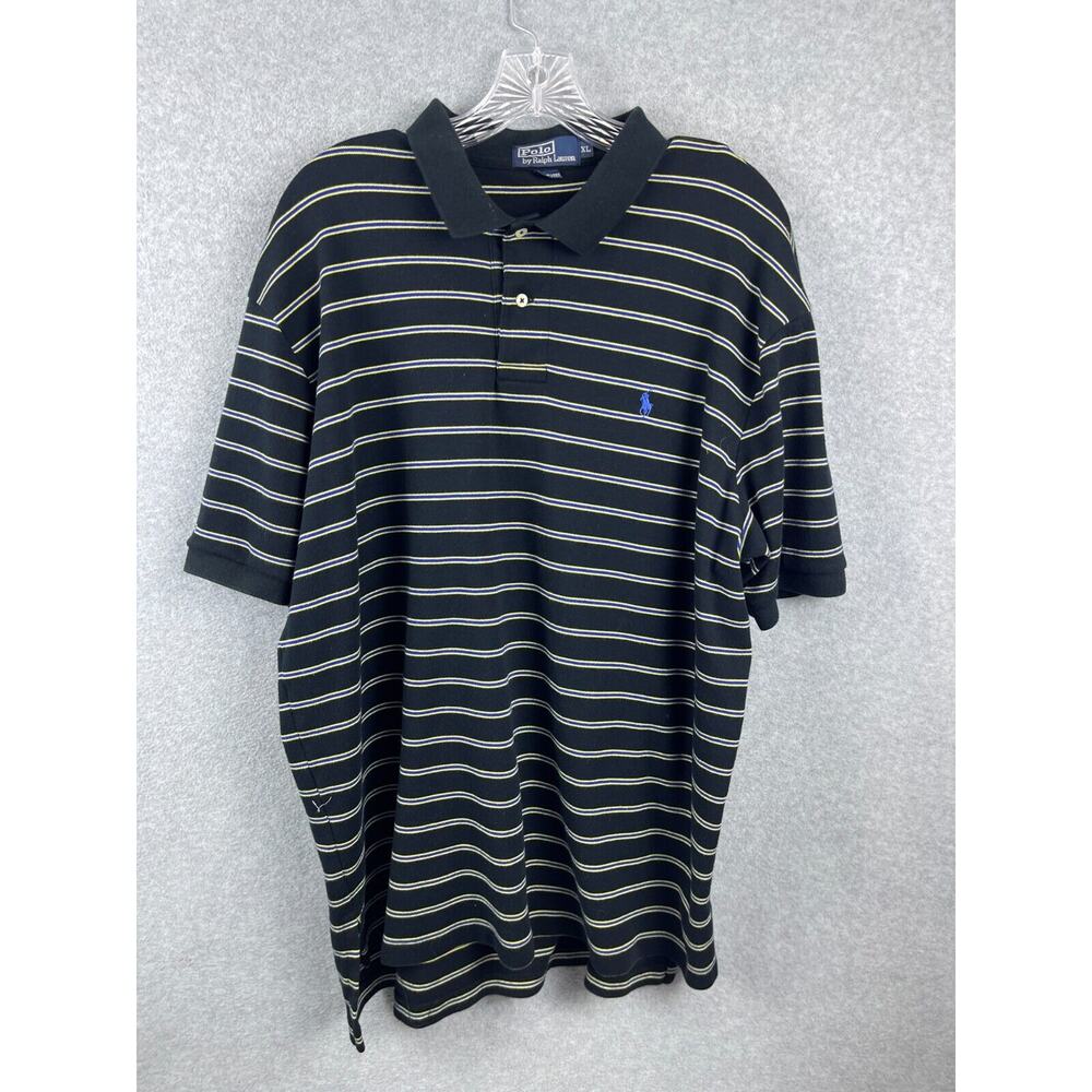 Polo Ralph Lauren Polo Shirt Mens XL Black Striped Short Sleeve Classic Workwear